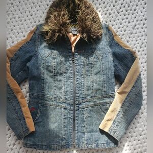 Rare Big Rock Canyon Vintage Y2K Denim Jean Fur Quilted Jacket
